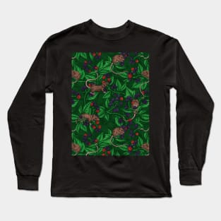 Mice and blackberries on dark green Long Sleeve T-Shirt